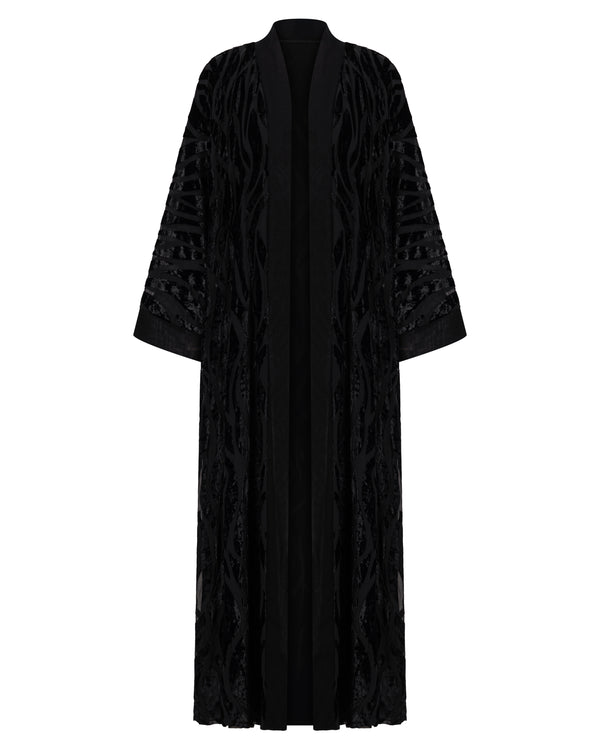 Velvet Burnout Abaya with Abstract Sleeves