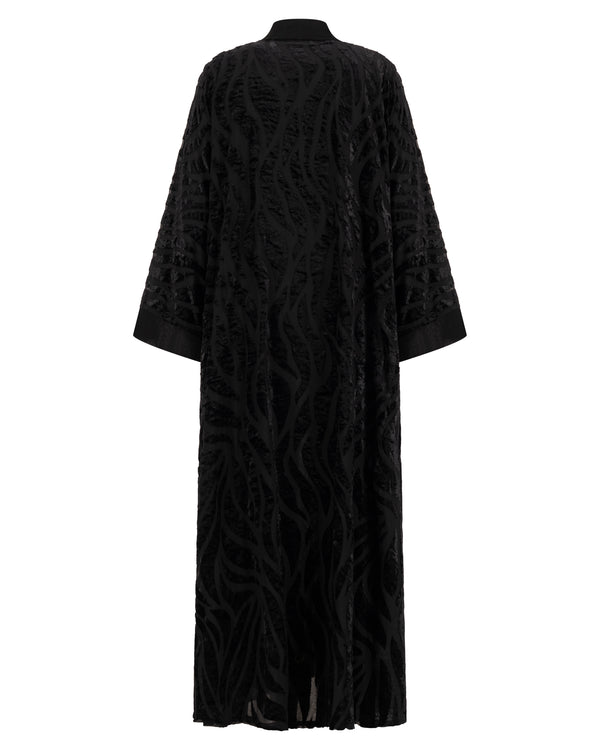 Velvet Burnout Abaya with Abstract Sleeves – hover image