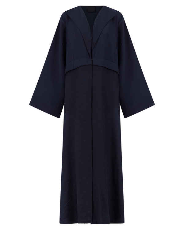 Deep Blue Polka Dot Abaya with Oversized Collar