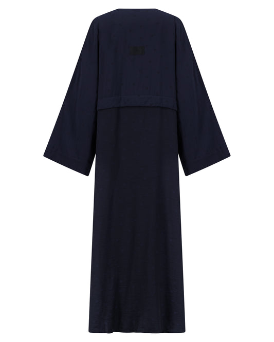 Deep Blue Polka Dot Abaya مع طوق كبير الحجم