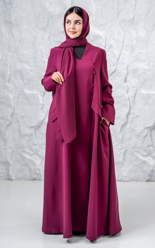 Structure Abaya with Asymmetric Button Detail – hover image