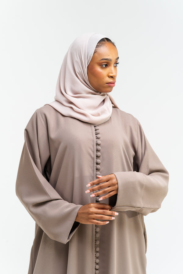 Mocha Matte Abaya with Fabric Button Placket – hover image