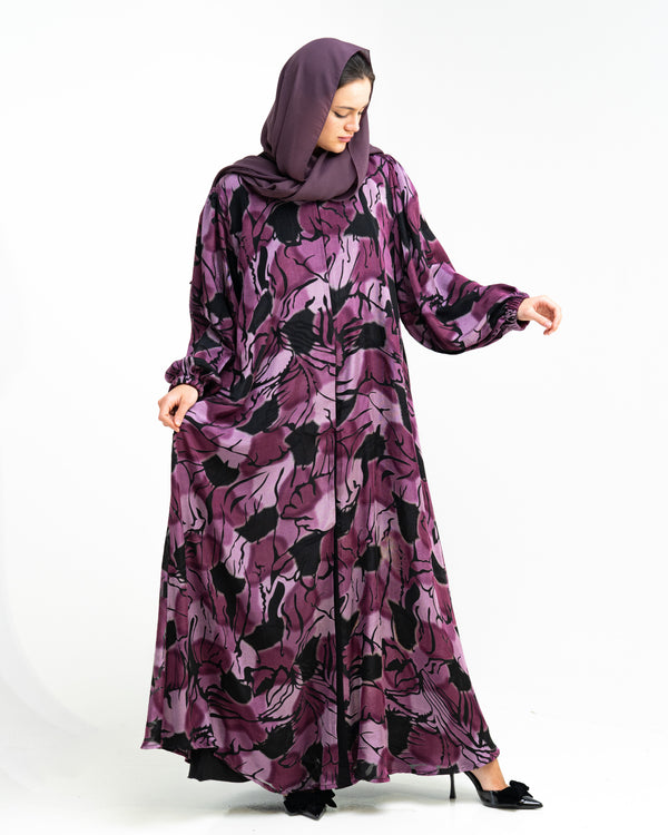 Printed Abaya with Bold Floral Brushwork – hover image