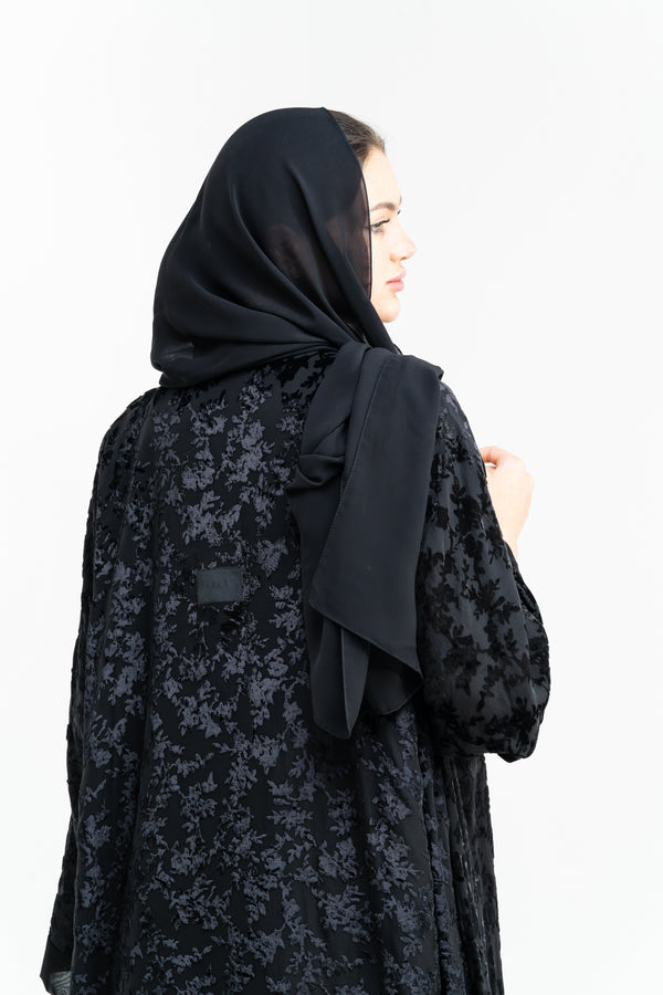 Classic Abaya with Velvet Floral Texture – hover image