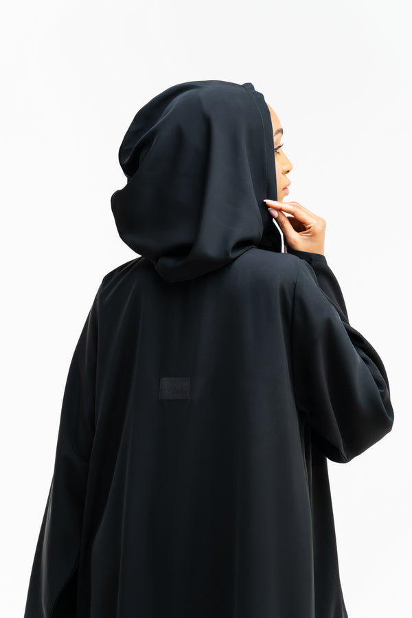 Textured Black Hooded Abaya – hover image