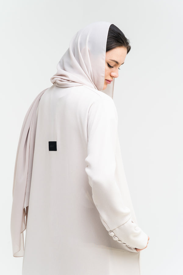 Pearl Button-Front Abaya in Cream Sand – hover image