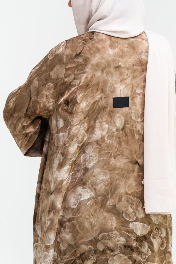 Open Abaya with Marble Leaf Print – hover image