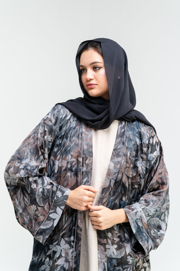 Printed Abaya with Botanical Motif – hover image