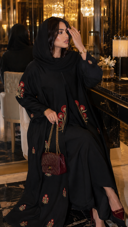 Embroidered Motif Abaya with Traditional-Inspired Detailing