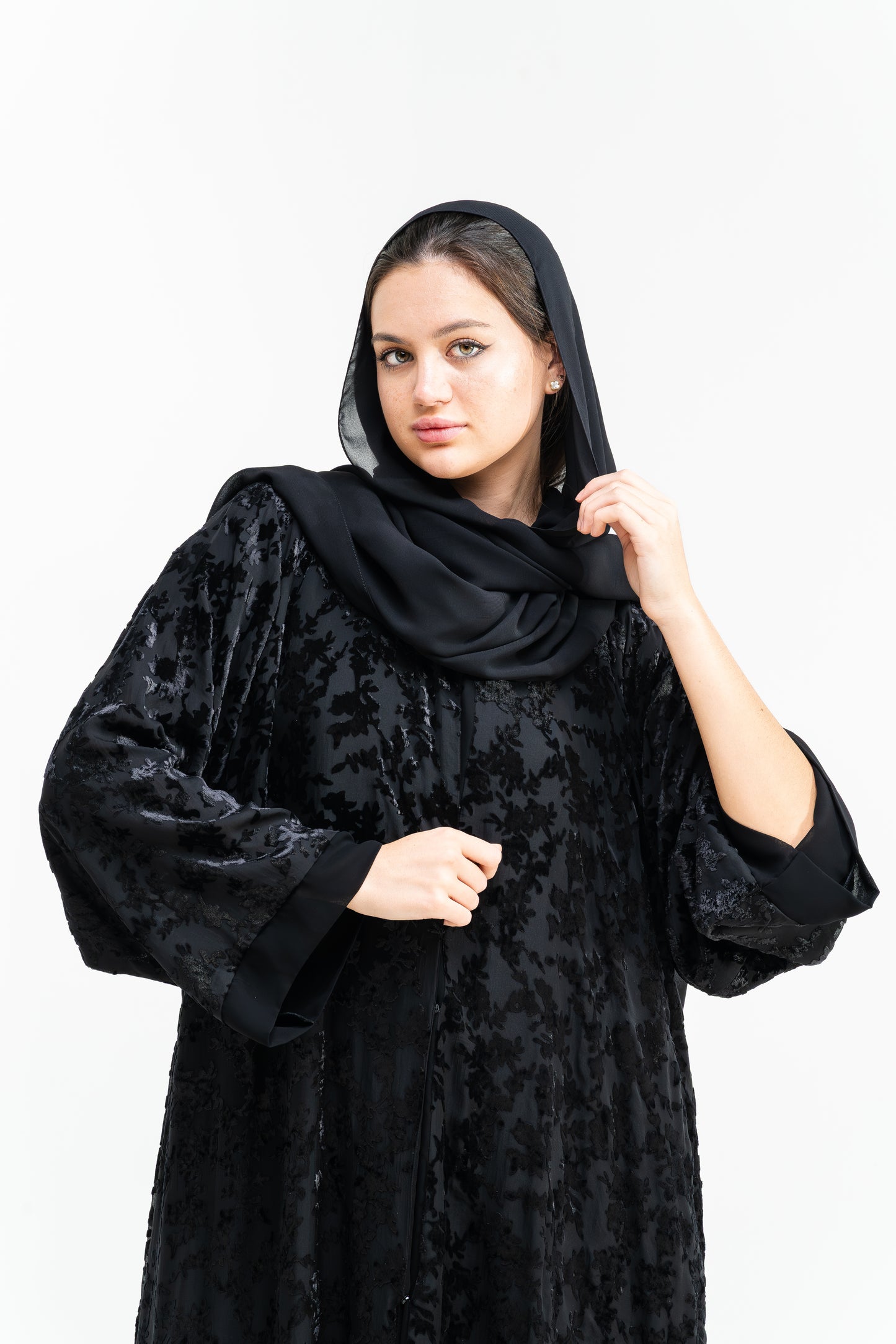 Classic Abaya with Velvet Floral Texture