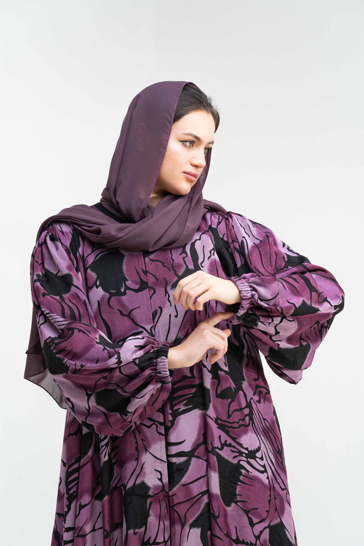 Printed Abaya with Bold Floral Brushwork