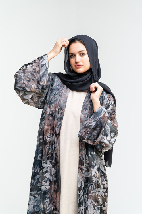 Open Abaya with Botanical Print – hover image
