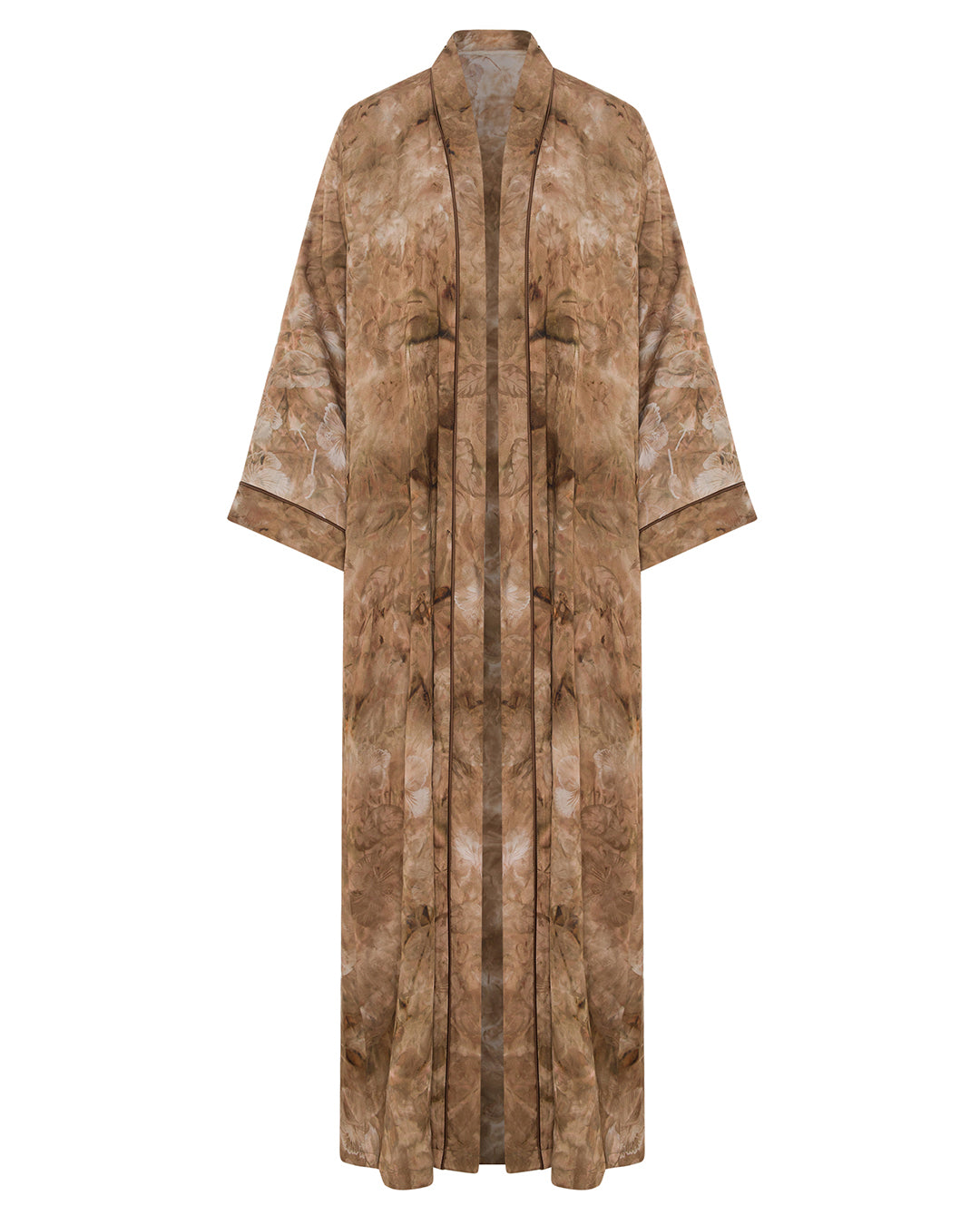 Open Abaya with Marble Leaf Print