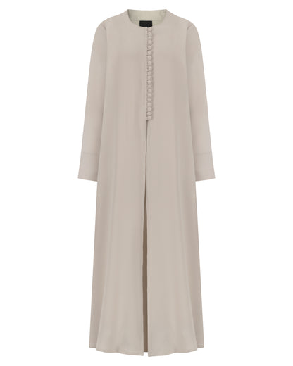 Pearl Button-Front Abaya in Cream Sand