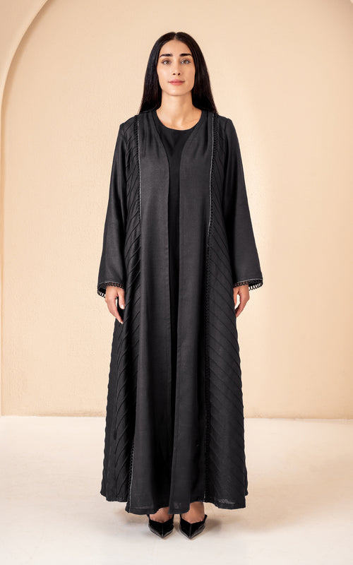 Pleated Panel Abaya with Elegant Minimal Detailing