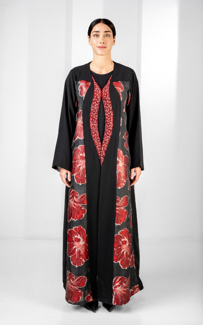 Floral Panel Abaya with Embellished Front Detailing