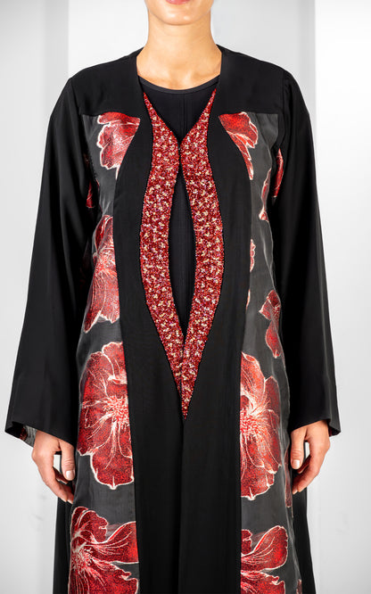 Floral Panel Abaya with Embellished Front Detailing