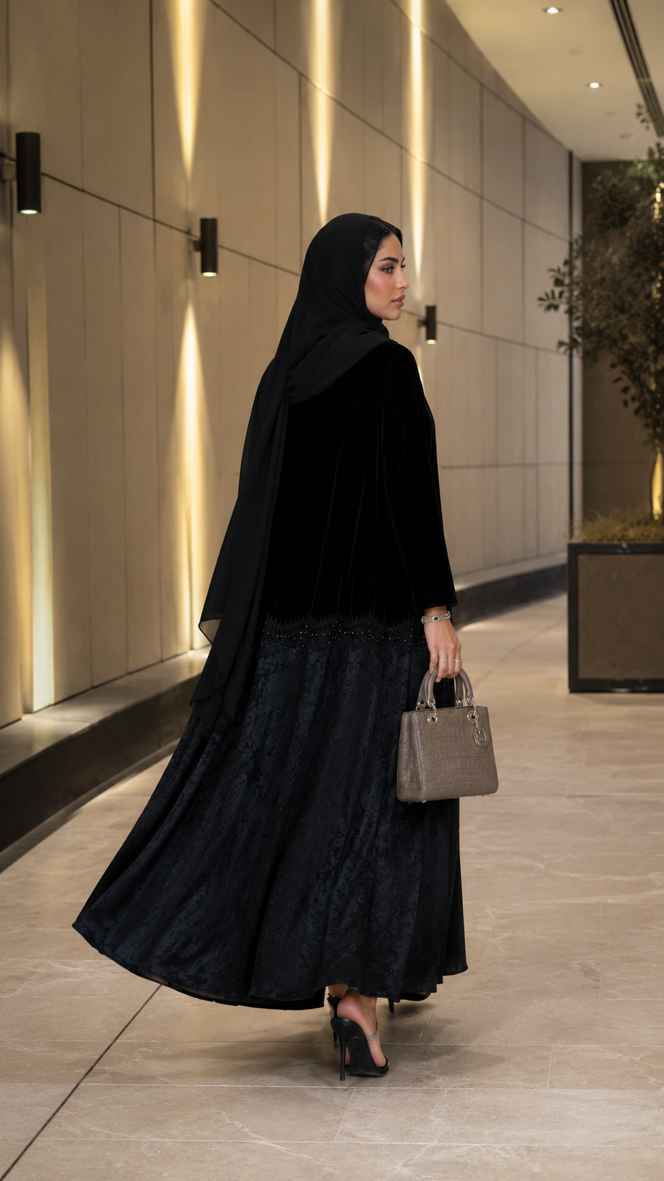 Velvet Layered Jacquard Luxe Abaya with Embellished Hem