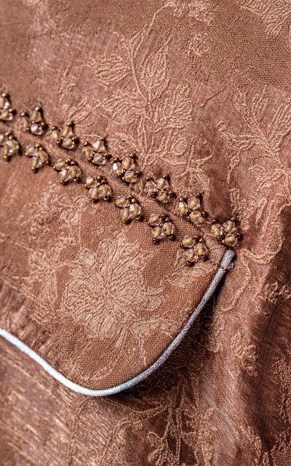 Elegant Floral Jacquard Abaya with Embellished Pocket Detail