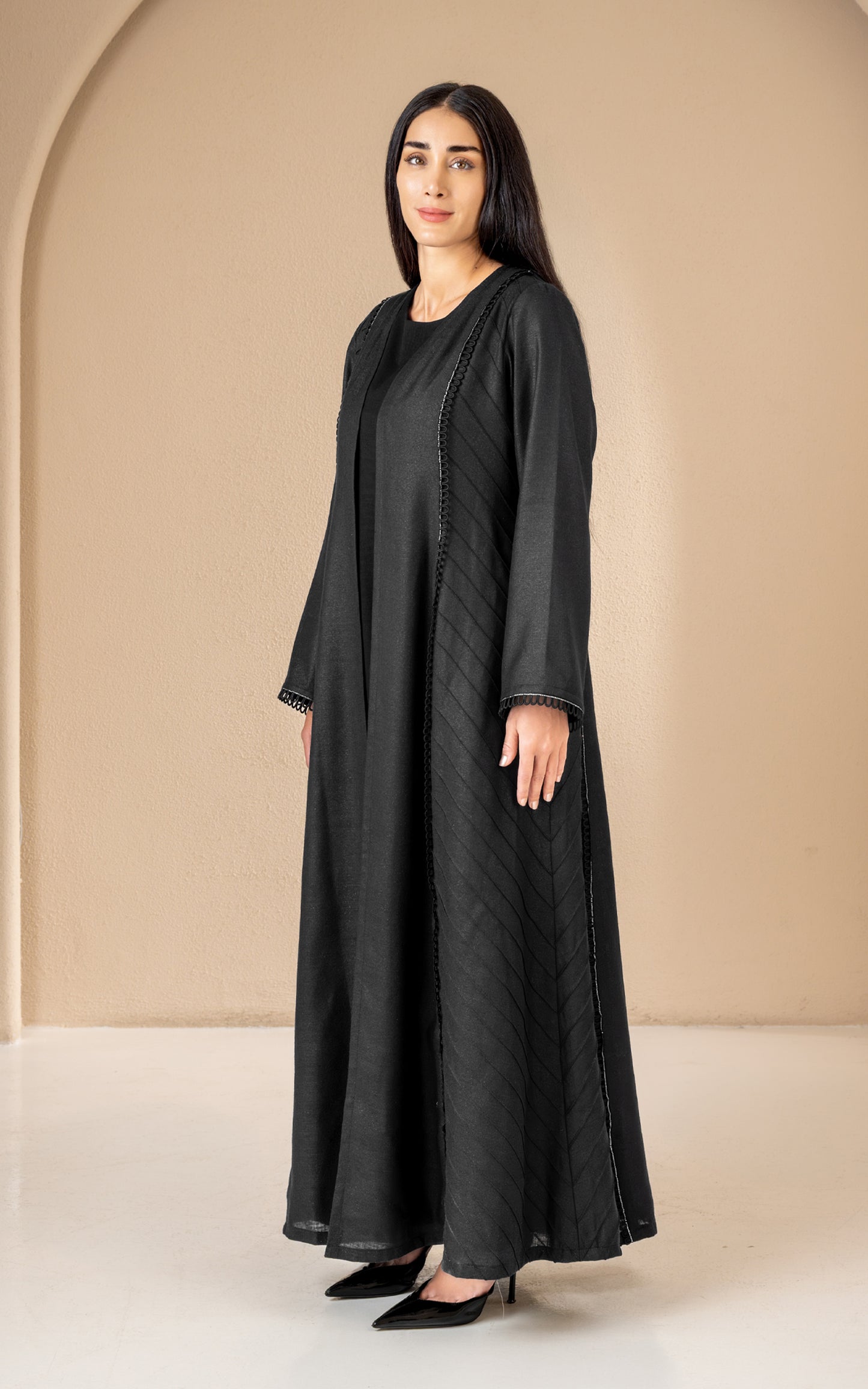 Pleated Panel Abaya with Elegant Minimal Detailing