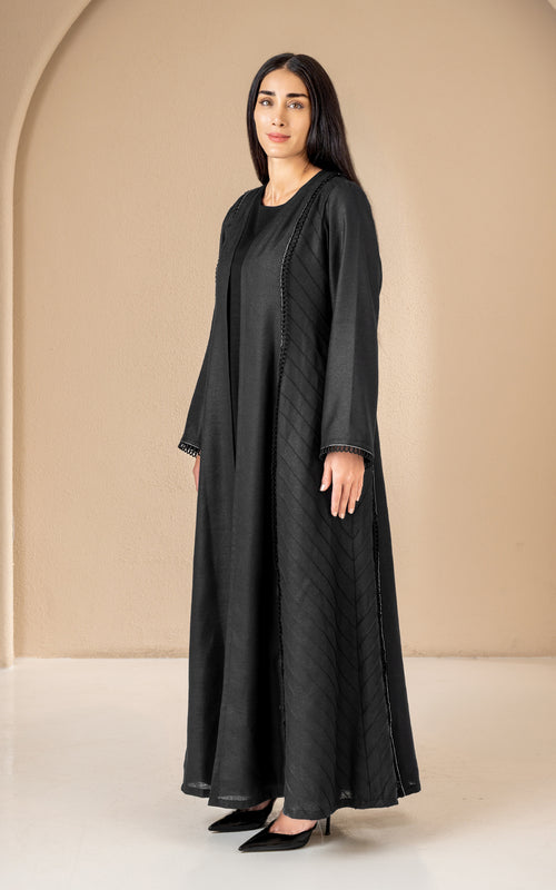 Pleated Panel Abaya with Elegant Minimal Detailing – hover image