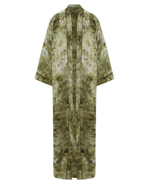 Open Abaya with green floral Pattern – hover image