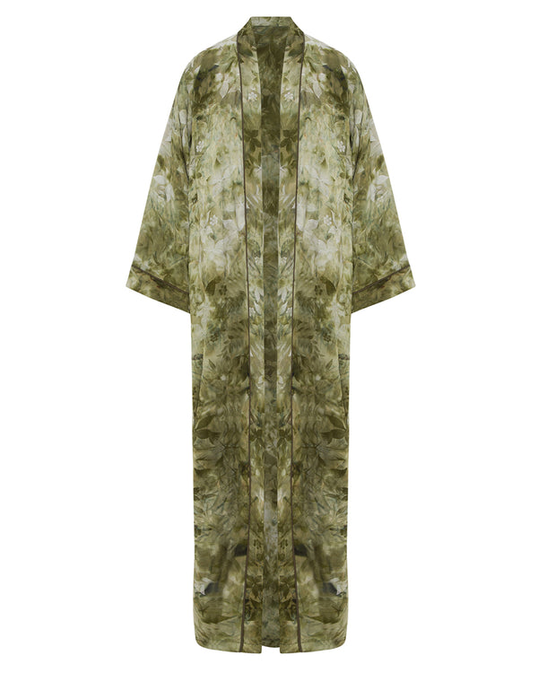 Open Abaya with green floral Pattern – hover image
