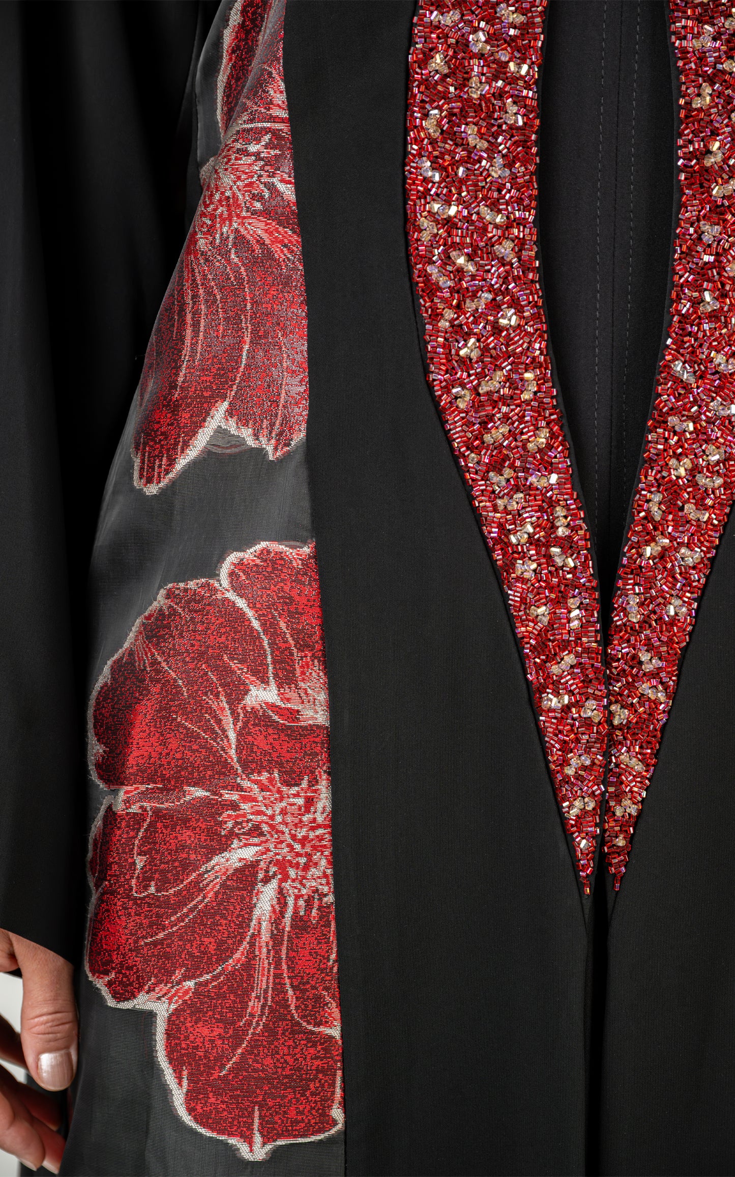 Floral Panel Abaya with Embellished Front Detailing