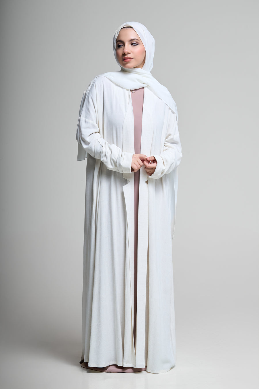 Classic White Open Abaya Soft & Lightweight Fabric