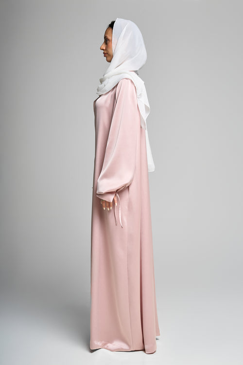 Premium Satin Wrap Pink Abaya with Side Buttons – hover image