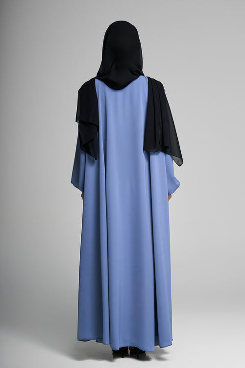 Pleated Sleeve Classic Blue Abaya with Flowy Silhouette – hover image
