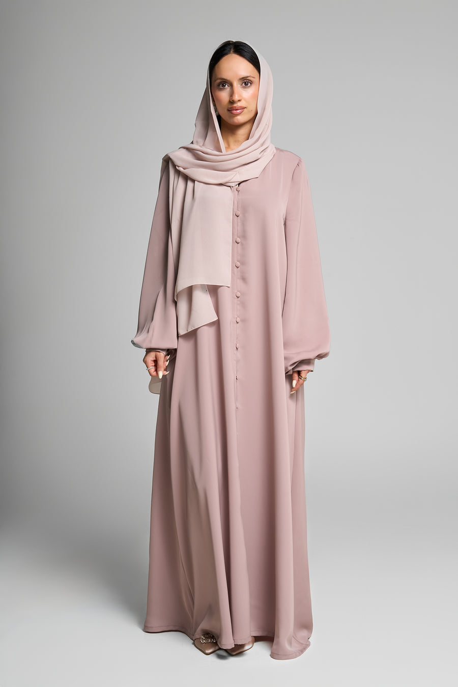 Blush Modest Button-Down Soft Chiffon Abaya