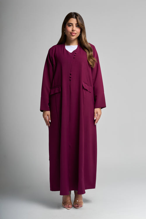 Plum Buttoned Abaya – hover image