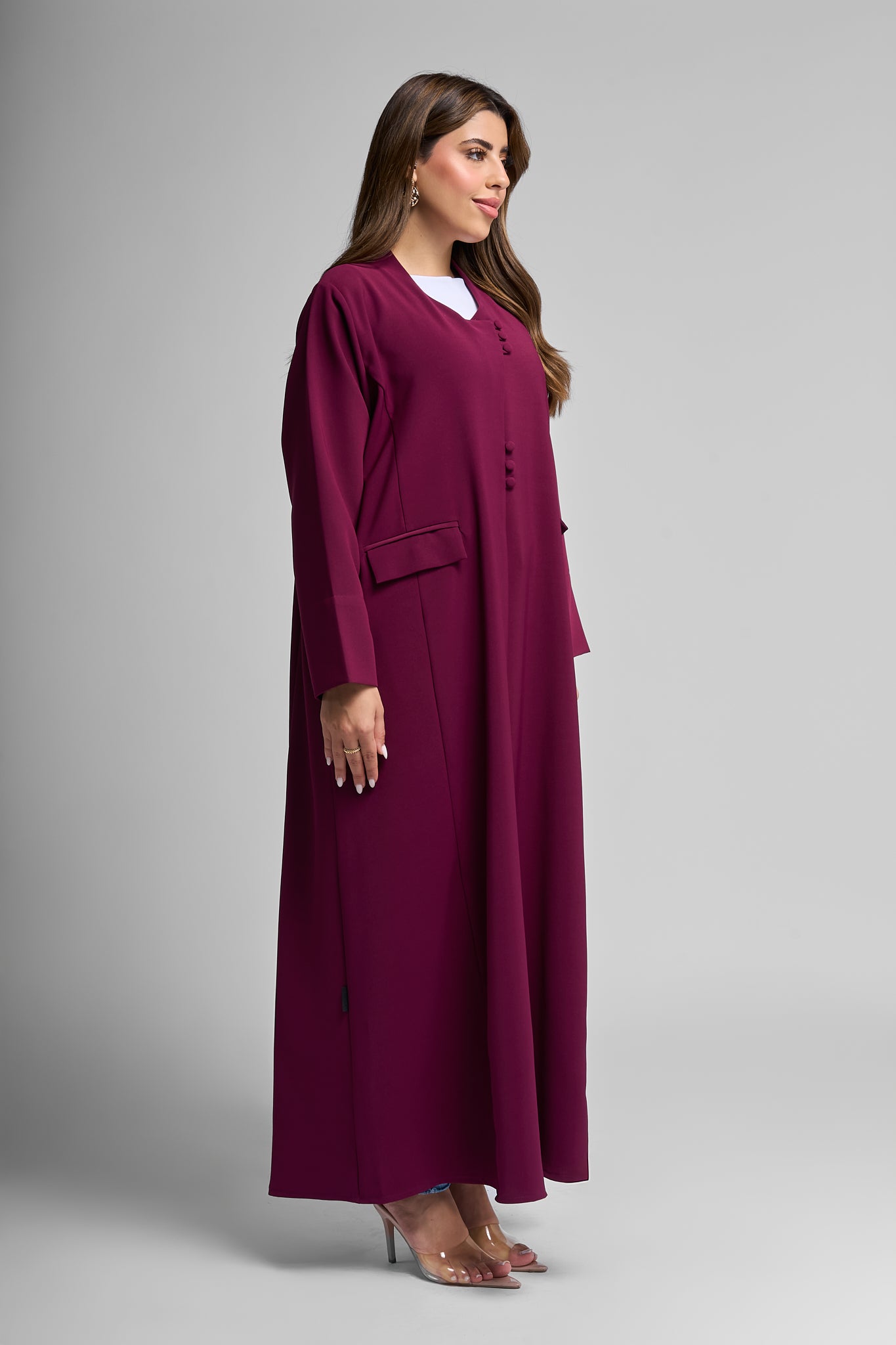 Plum Buttoned Abaya