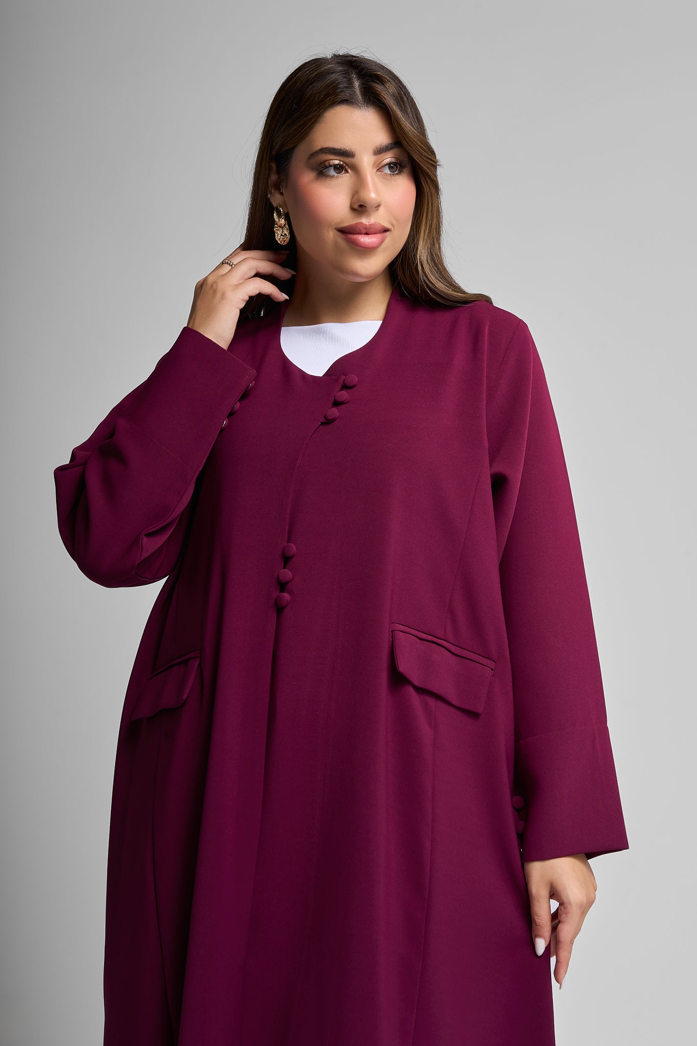 Plum Buttoned Abaya