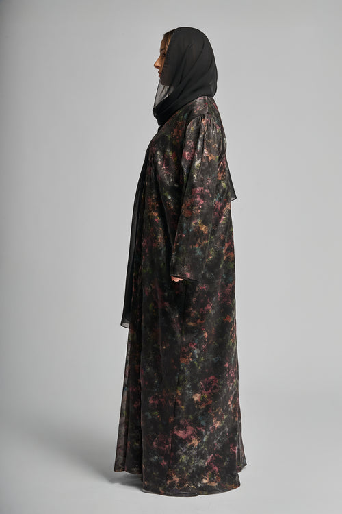 Premium Abaya with Abstract Multi-color Print – hover image