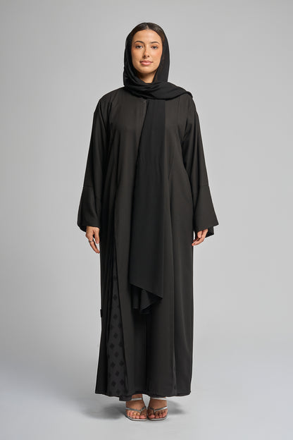 Classic Black Abaya with Patterned Panels