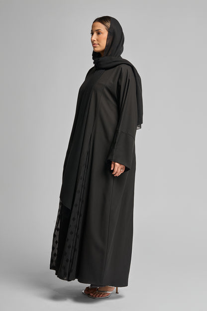Classic Black Abaya with Patterned Panels