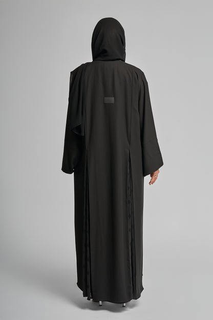 Classic Black Abaya with Patterned Panels