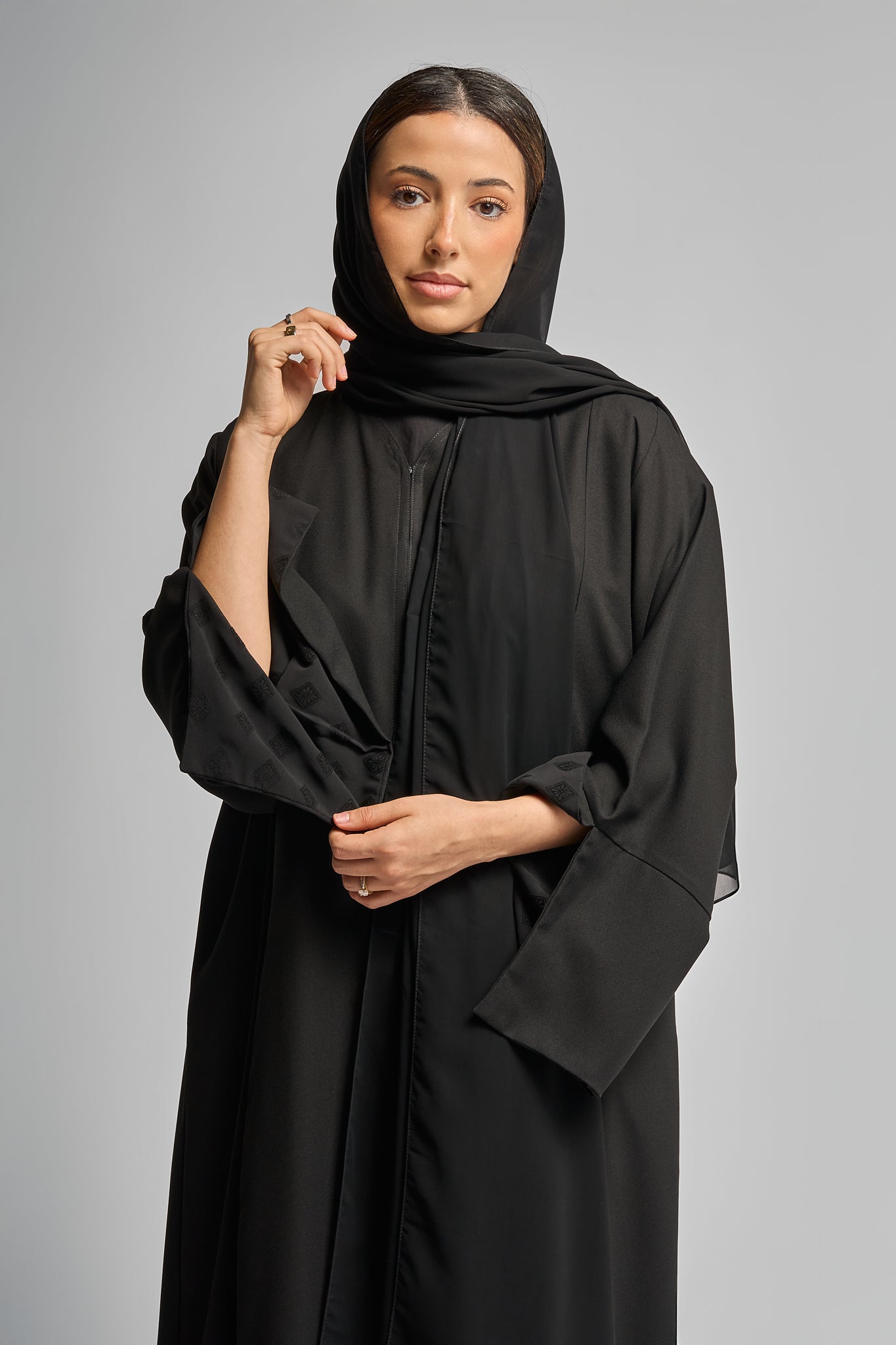 Classic Black Abaya with Patterned Panels