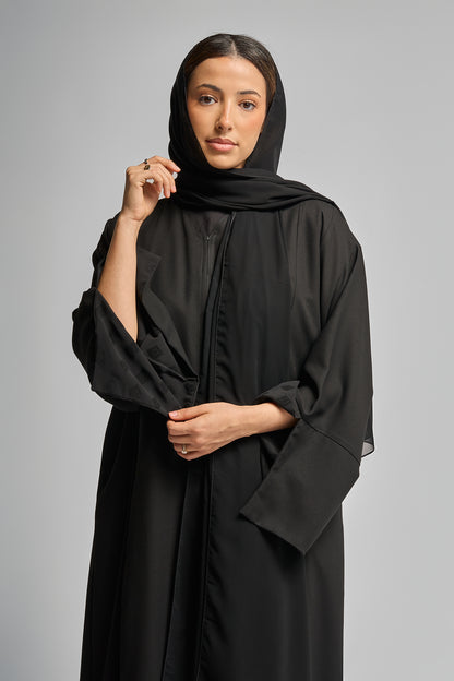 Classic Black Abaya with Patterned Panels