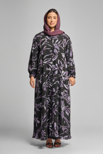 Printed Abaya with Leaf Motif