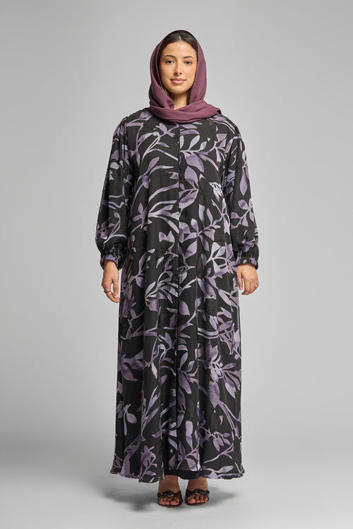 Printed Abaya with Leaf Motif