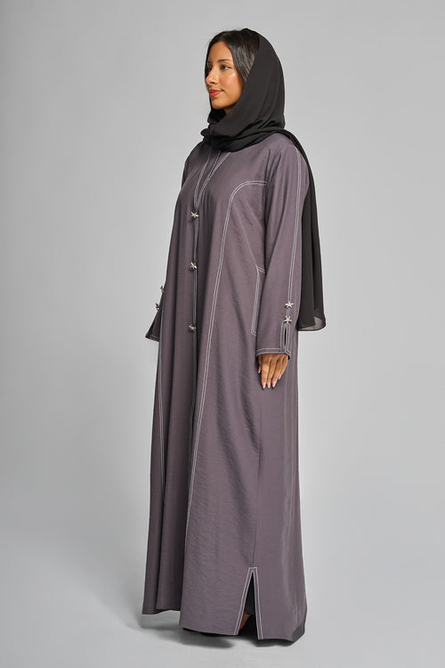Stitch-Detail Abaya with Front Button Accents – hover image