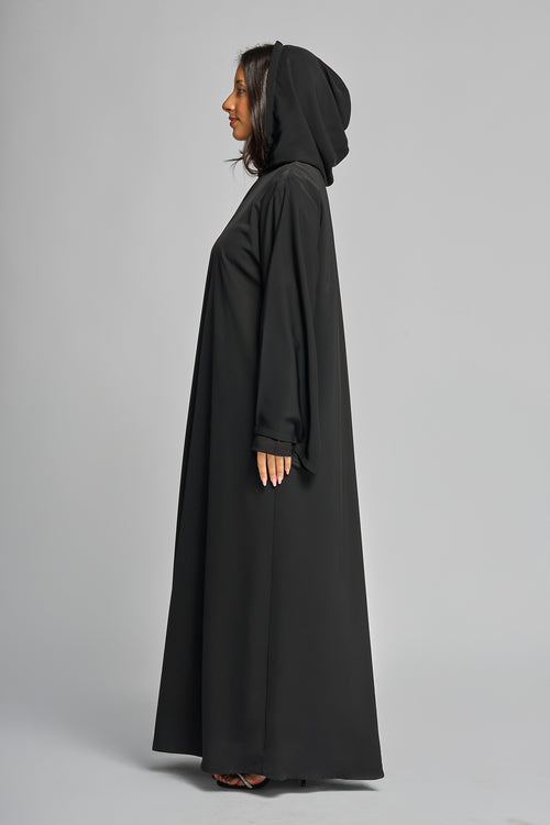 Matte Satin Black Hooded Abaya – hover image