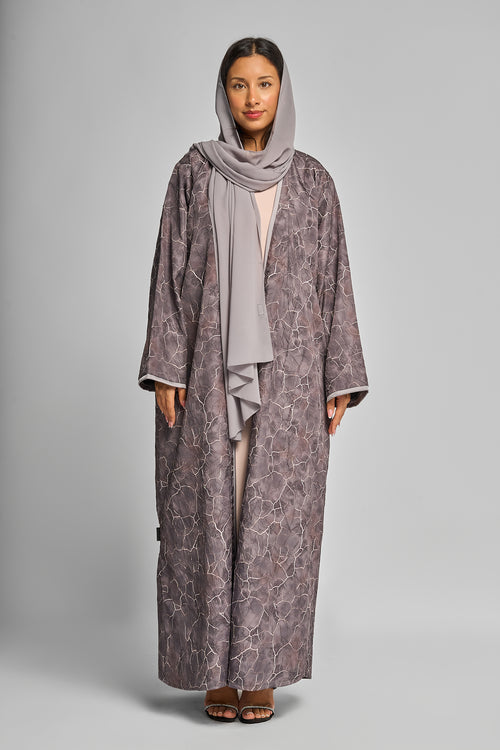 Open Abaya with Cracked Marble Print