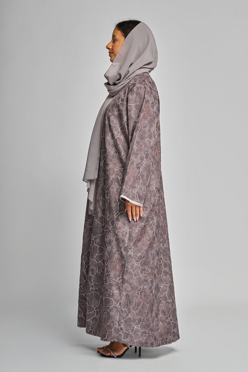 Open Abaya with Cracked Marble Print – hover image