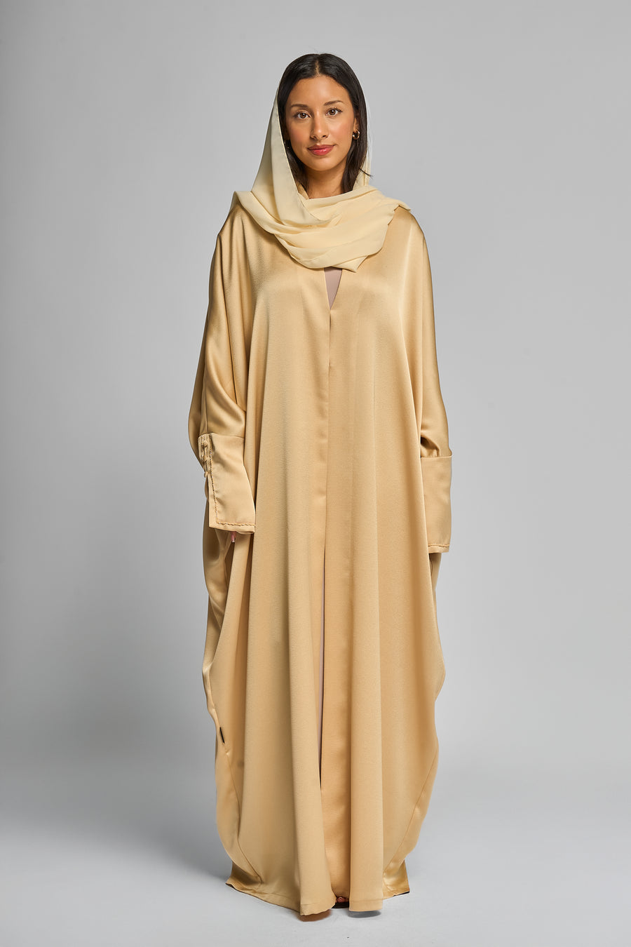 Yellow Satin Luxe Abaya with Contrast Cuff Detailing