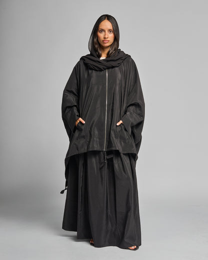 Modest Streetwear Black Abaya Set with Zip Jacket and Skirt