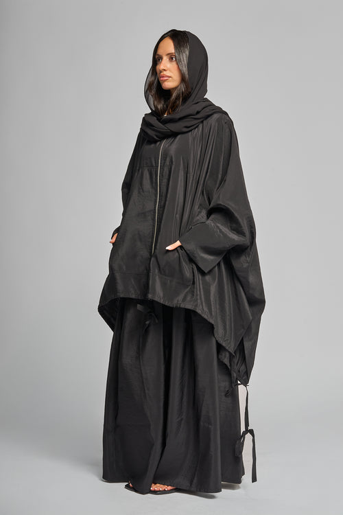 Modest Streetwear Black Abaya Set with Zip Jacket and Skirt – hover image